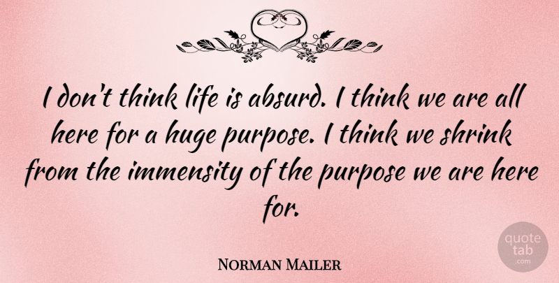 Norman Mailer Quote About Inspiring, Thinking, Purpose: I Dont Think Life Is...