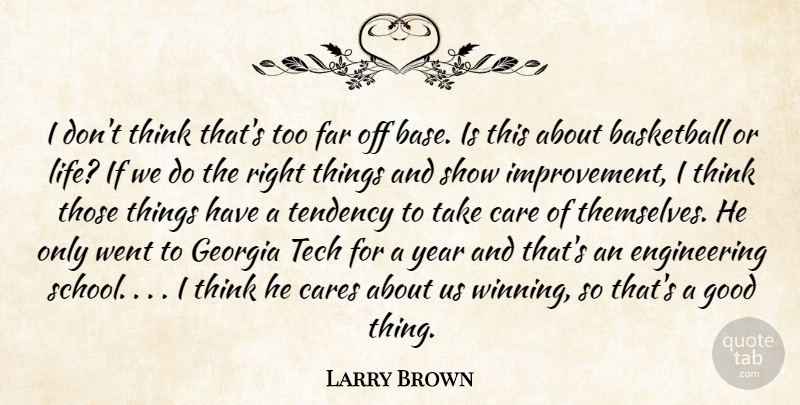 Larry Brown Quote About Basketball, Care, Cares, Far, Georgia: I Dont Think Thats Too...