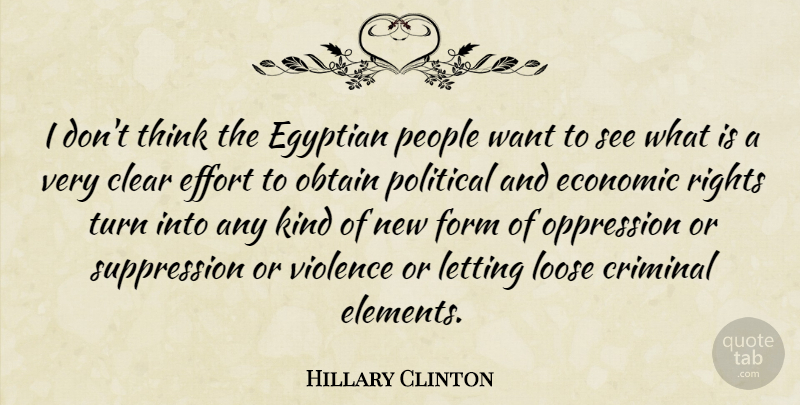 Hillary Clinton Quote About Thinking, Rights, People: I Dont Think The Egyptian...