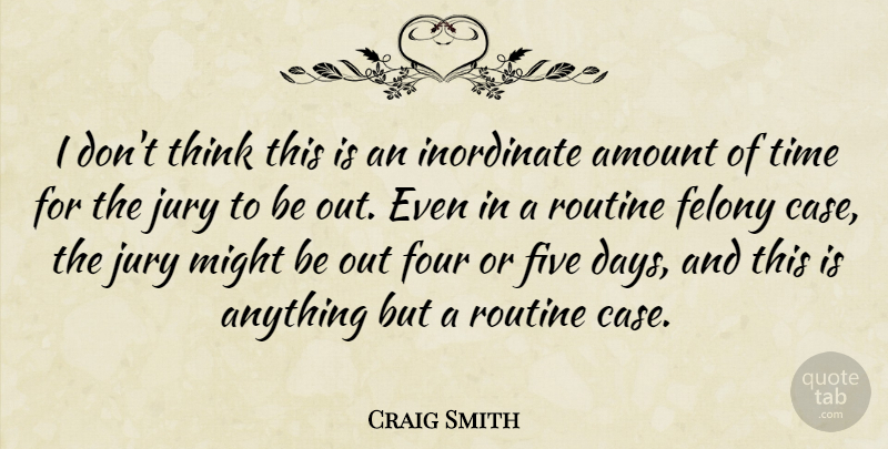 Craig Smith Quote About Amount, Felony, Five, Four, Inordinate: I Dont Think This Is...