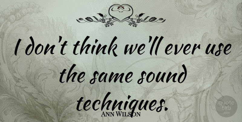 Ann Wilson Quote About Thinking, Use, Technique: I Dont Think Well Ever...