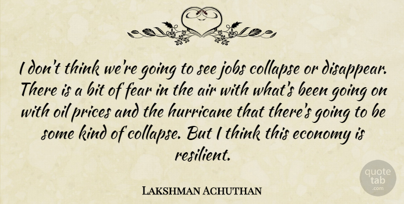 Lakshman Achuthan Quote About Air, Bit, Collapse, Economy, Fear: I Dont Think Were Going...