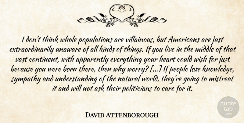David Attenborough Quote About Heart, Thinking, Worry: I Dont Think Whole Populations...