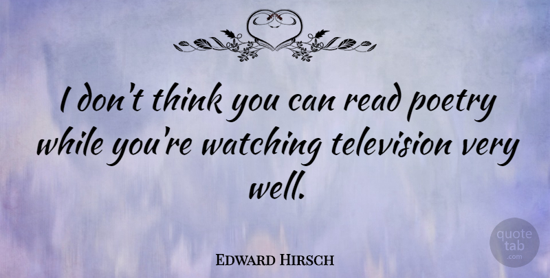 Edward Hirsch Quote About Thinking, Television, Wells: I Dont Think You Can...