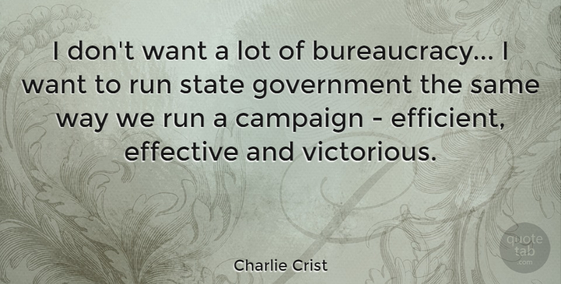 Charlie Crist Quote About Running, Government, Campaigns: I Dont Want A Lot...