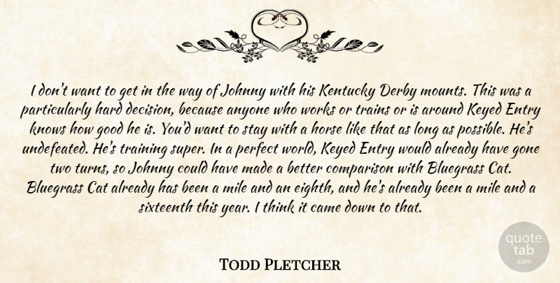 Todd Pletcher Quote About Anyone, Bluegrass, Came, Cat, Comparison: I Dont Want To Get...