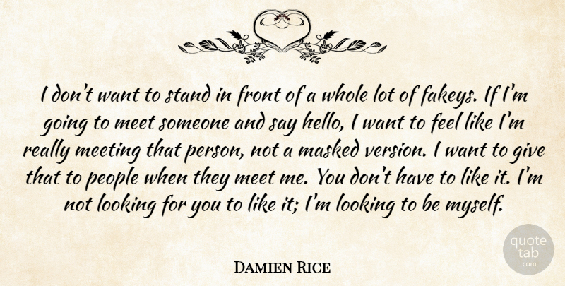 Damien Rice Quote About Front, Masked, Meet, Meeting, People: I Dont Want To Stand...