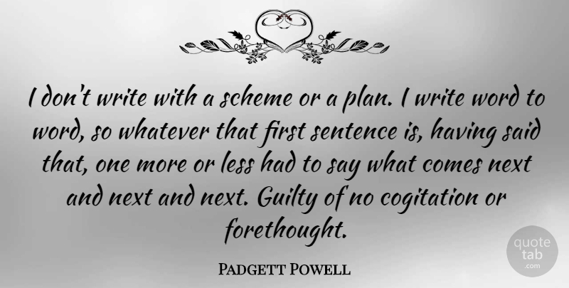 Padgett Powell Quote About Guilty, Less, Next, Scheme, Sentence: I Dont Write With A...