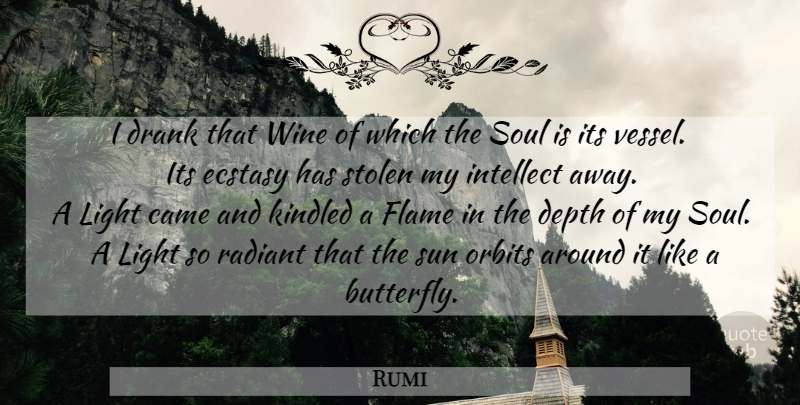 Rumi Quote About Wine, Butterfly, Light: I Drank That Wine Of...