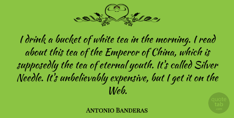 Antonio Banderas Quote About Morning, White, Tea: I Drink A Bucket Of...