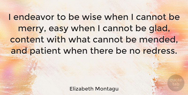 Elizabeth Montagu Quote About Wise, Patient, Easy: I Endeavor To Be Wise...