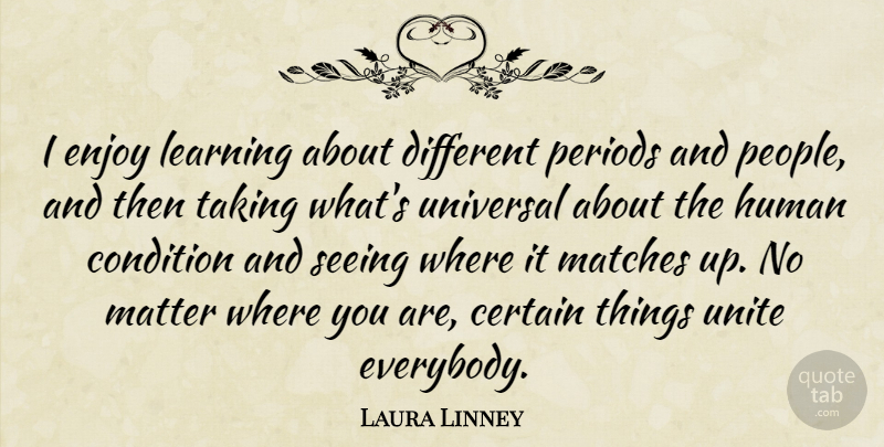 Laura Linney Quote About People, Different, Matter: I Enjoy Learning About Different...