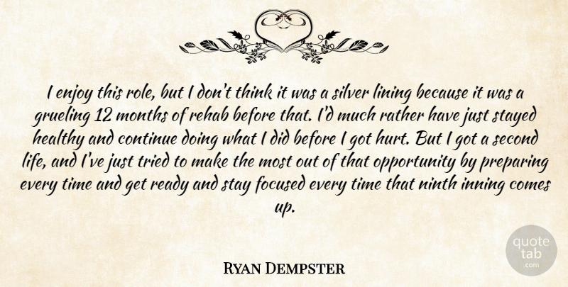 Ryan Dempster Quote About Continue, Enjoy, Focused, Grueling, Healthy: I Enjoy This Role But...