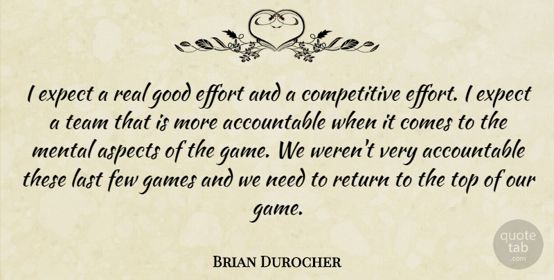 Brian Durocher Quote About Aspects, Effort, Expect, Few, Games: I Expect A Real Good...