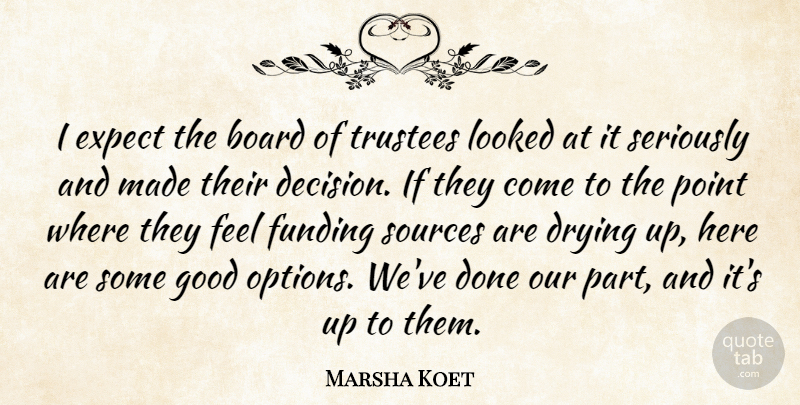 Marsha Koet Quote About Board, Expect, Funding, Good, Looked: I Expect The Board Of...
