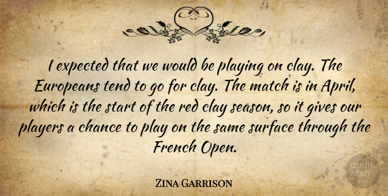 Zina Garrison Quote About Chance, Clay, Europeans, Expected, French: I Expected That We Would...