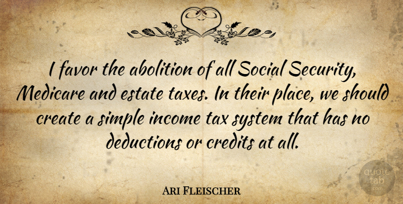 Ari Fleischer Quote About Abolition, Create, Credits, Estate, Favor: I Favor The Abolition Of...