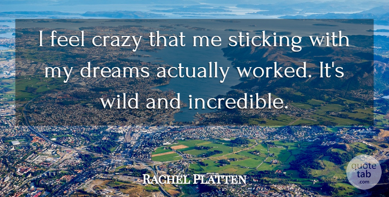Rachel Platten Quote About Dreams, Sticking: I Feel Crazy That Me...