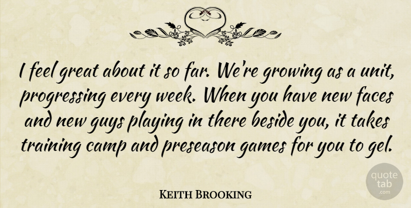 Keith Brooking Quote About Beside, Camp, Faces, Games, Great: I Feel Great About It...