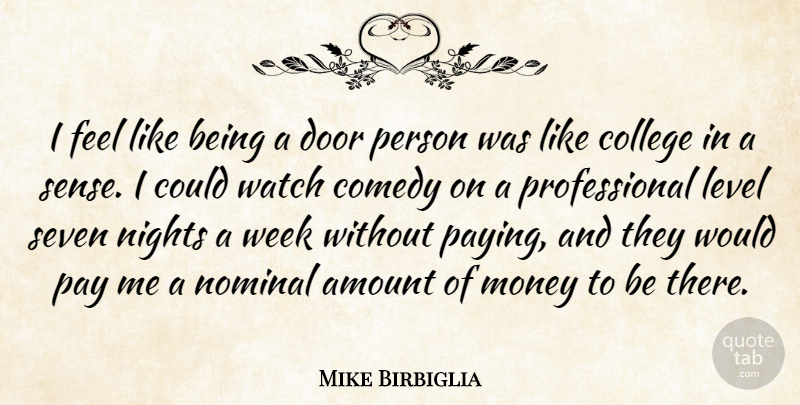Mike Birbiglia Quote About Amount, Comedy, Door, Level, Money: I Feel Like Being A...