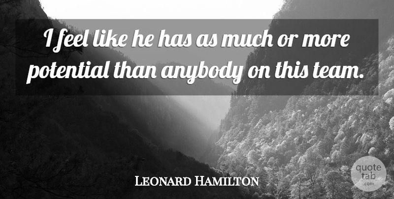 Leonard Hamilton Quote About Anybody, Potential: I Feel Like He Has...