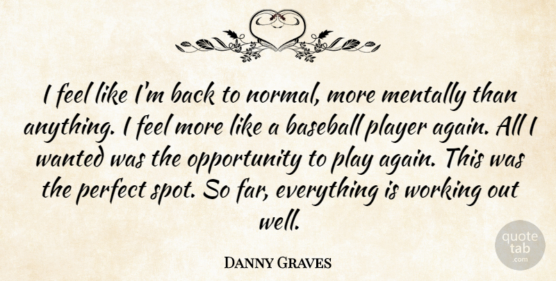 Danny Graves Quote About Baseball, Mentally, Opportunity, Perfect, Player: I Feel Like Im Back...