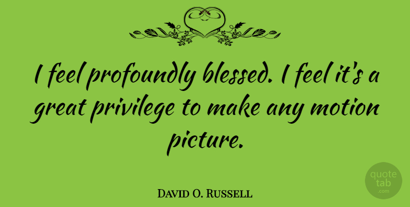 David O. Russell Quote About Blessed, Privilege, Motion Pictures: I Feel Profoundly Blessed I...