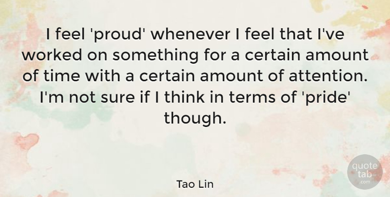 Tao Lin Quote About Amount, Certain, Sure, Terms, Time: I Feel Proud Whenever I...