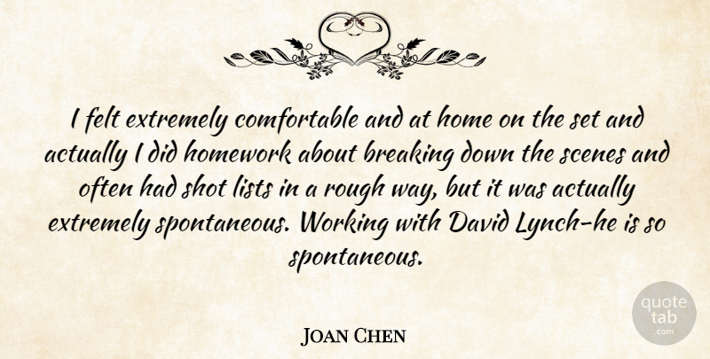 Joan Chen Quote About Breaking, David, Extremely, Felt, Home: I Felt Extremely Comfortable And...