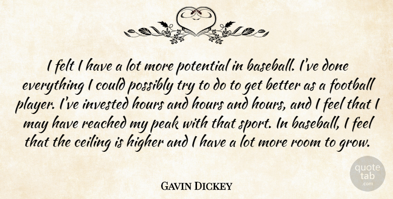 Gavin Dickey Quote About Ceiling, Felt, Football, Higher, Hours: I Felt I Have A...