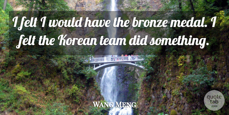 Wang Meng Quote About Bronze, Felt, Korean, Team: I Felt I Would Have...