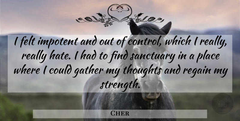 Cher Quote About Hate, Clueless, Sanctuary: I Felt Impotent And Out...