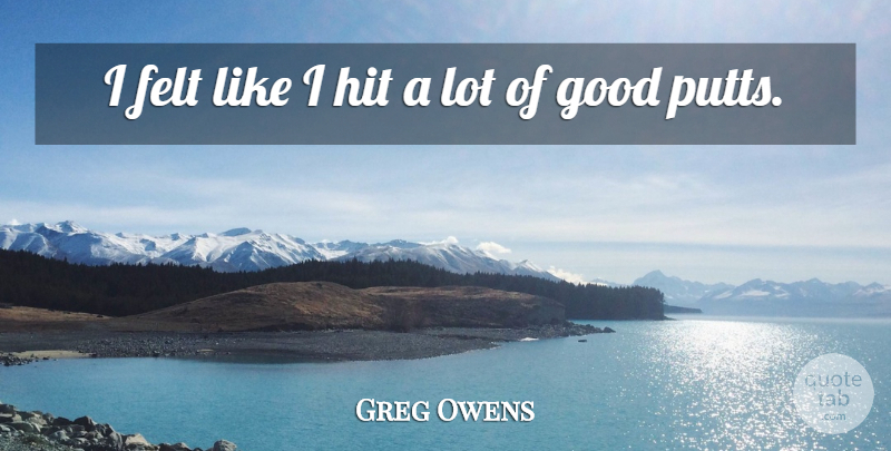 Greg Owens Quote About Felt, Good, Hit: I Felt Like I Hit...