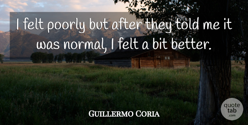 Guillermo Coria Quote About Bit, Felt, Poorly: I Felt Poorly But After...