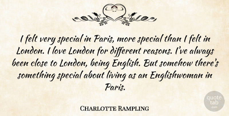 Charlotte Rampling Quote About Paris, Special, London: I Felt Very Special In...