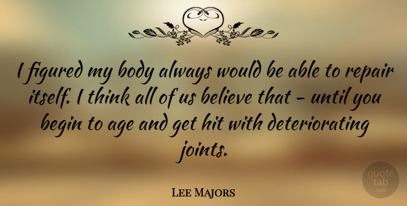 Lee Majors Quote About Believe, Thinking, Age: I Figured My Body Always...