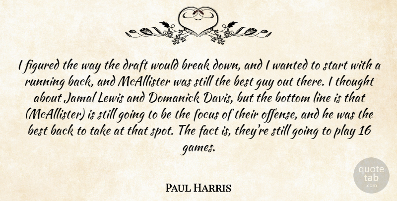 Paul Harris Quote About Best, Bottom, Break, Draft, Fact: I Figured The Way The...