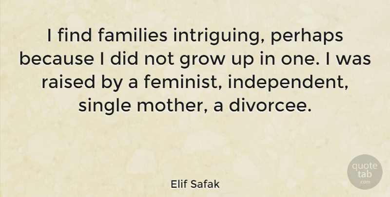 Elif Safak Quote About Families, Grow, Perhaps, Raised, Single: I Find Families Intriguing Perhaps...