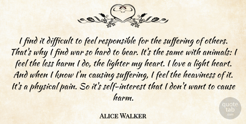 Alice Walker Quote About Pain, War, Heart: I Find It Difficult To...