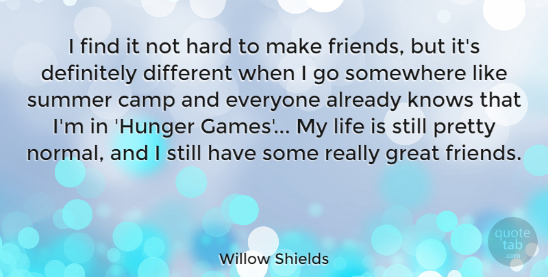 Willow Shields Quote About Camp, Definitely, Great, Hard, Knows: I Find It Not Hard...