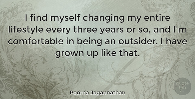 Poorna Jagannathan Quote About Changing, Entire, Grown, Lifestyle, Three: I Find Myself Changing My...