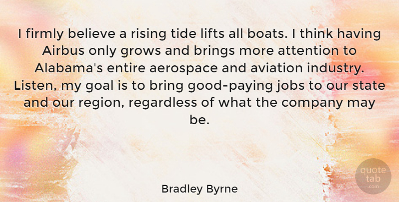 Bradley Byrne Quote About Aerospace, Aviation, Believe, Brings, Entire: I Firmly Believe A Rising...