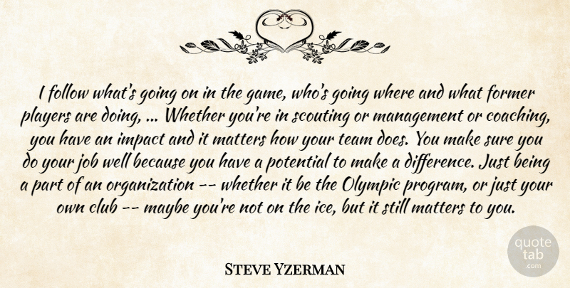 Steve Yzerman Quote About Club, Follow, Former, Impact, Job: I Follow Whats Going On...