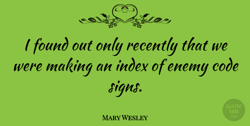 Mary Wesley Quote About Enemy, Found, Code: I Found Out Only Recently...