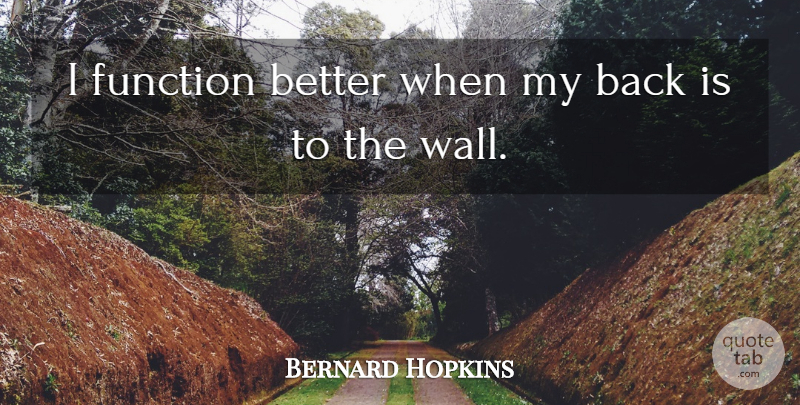 Bernard Hopkins Quote About Wall, Function: I Function Better When My...