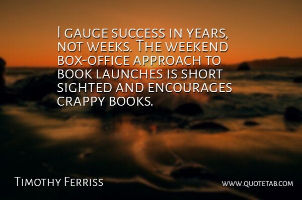 Tim Ferriss Quote About Book, Weekend, Years: I Gauge Success In Years...