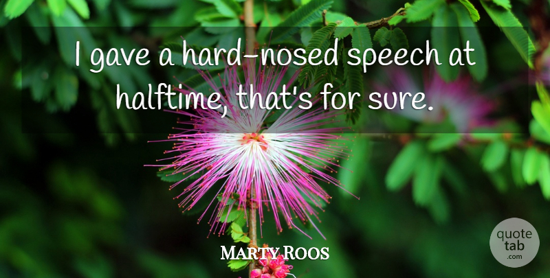 Marty Roos Quote About Gave, Speech: I Gave A Hard Nosed...