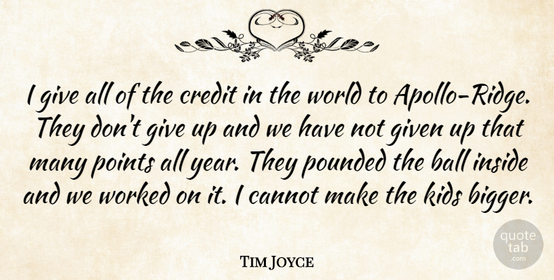 Tim Joyce Quote About Ball, Cannot, Credit, Given, Inside: I Give All Of The...