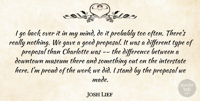 Josh Lief Quote About Charlotte, Difference, Downtown, Gave, Good: I Go Back Over It...