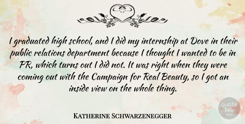 Katherine Schwarzenegger Quote About Beauty, Coming, Department, Dove, Graduated: I Graduated High School And...
